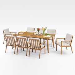 SeeHill 9-Piece Outdoor Patio Dining Set for 8 with Umbrella Hole