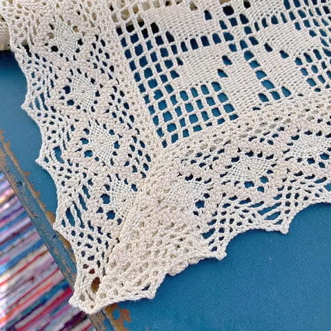 Vintage Crochet Lace Table Runner with Floral Geometric Design