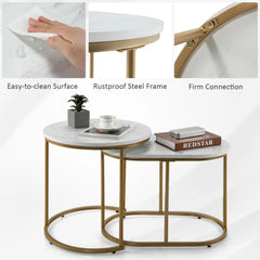 Modern Nesting Coffee Table Set of 2 with Marble Top