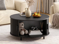 31.5" Round Coffee Table with 360° Sliding Storage Door