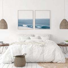 Set of 2 Blue Ocean Wave Canvas Wall Art Prints