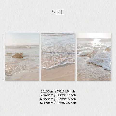 Set of 3 Bohemian Beige Beach Landscape Canvas Wall Art Prints