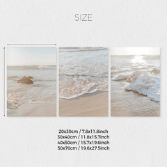 Set of 3 Bohemian Beige Beach Landscape Canvas Wall Art Prints