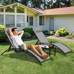 3-Piece Aluminum Lounge Chair Set with Adjustable Recliner & Table