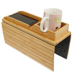 Bamboo Wood Foldable Sofa Armrest Cup Holder Tray