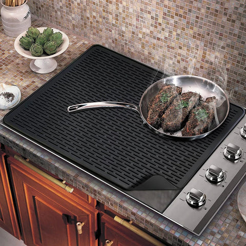 Black Silicone Electric Stove Mat 71x51cm Heat-Resistant Cooktop Protector