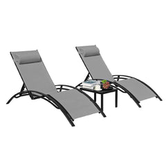 3-Piece Aluminum Lounge Chair Set with Adjustable Recliner & Table