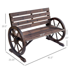 Wagon Wheel Wooden Garden Bench Loveseat – Carbonized Finish