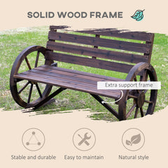 Wagon Wheel Wooden Garden Bench Loveseat – Carbonized Finish