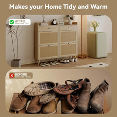 Rattan Shoe Cabinet with 4 Flip Drawers & 2 Storage Drawers