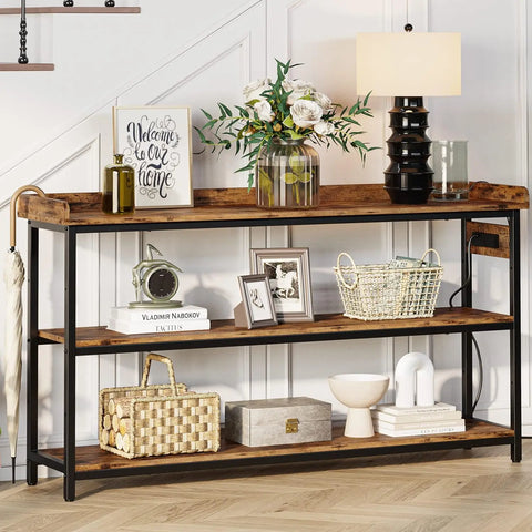 IRONCK 55" Console Table with Power Outlet & Adjustable Height