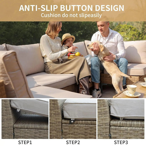 9-Piece Outdoor Wicker Sectional Sofa Set with Coffee Table & Cushions