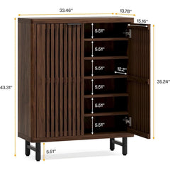 LITTLE TREE 6-Tier Shoe Cabinet with Adjustable Shelves & Doors