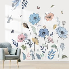 Blue Boho Floral Butterfly Wall Stickers – Peel & Stick Decor Decals