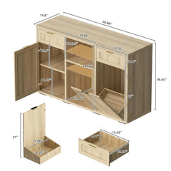 Wine Bar Cabinet with Mini Fridge Space & Hidden Trash Storage