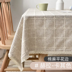 Grey Cotton Linen Embroidery Tassel Square Tablecloth