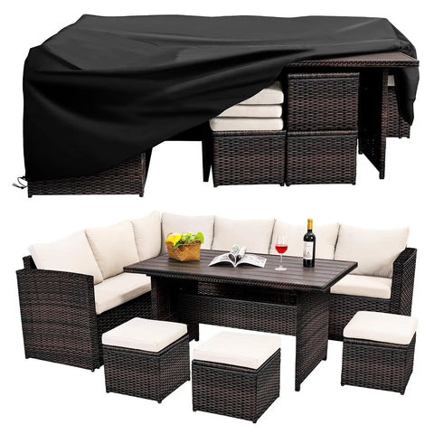 7-Piece Grey Wicker Patio Dining Set with Chairs & Ottoman