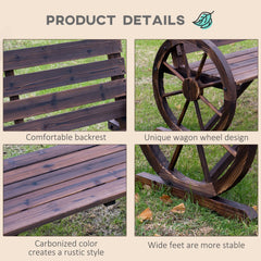 Wagon Wheel Wooden Garden Bench Loveseat – Carbonized Finish
