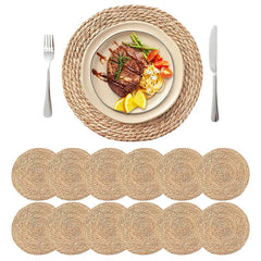 Boho Round Woven Rattan Placemats Set (4/8/12pcs, 12 Inch)