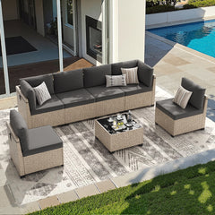 7-Piece Outdoor Rattan Patio Furniture Set with Glass Table
