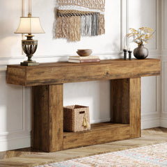 Tribesigns 63" Farmhouse 2-Tier Console Table with U-Shaped Base