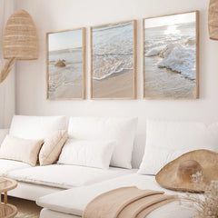 Set of 3 Bohemian Beige Beach Landscape Canvas Wall Art Prints