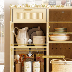 Wine Bar Cabinet with Mini Fridge Space & Hidden Trash Storage