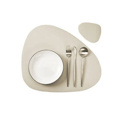 Cream PU Leather Placemat & Coaster Set (Oil-Proof & Waterproof