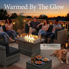 8-Piece Patio Furniture Set with Fire Pit Table & Wicker Sectional Sofa