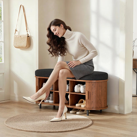 43.3" Shoe Storage Bench with Cushion & Sliding Door