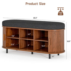 43.3" Shoe Storage Bench with Cushion & Sliding Door
