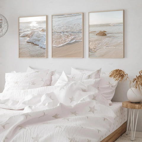 Set of 3 Bohemian Beige Beach Landscape Canvas Wall Art Prints