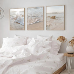Set of 3 Bohemian Beige Beach Landscape Canvas Wall Art Prints