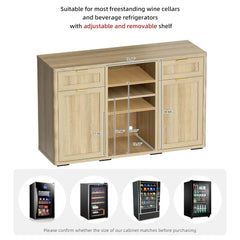 Wine Bar Cabinet with Mini Fridge Space & Hidden Trash Storage