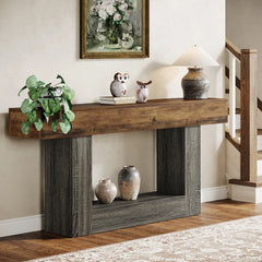 Tribesigns 63" Farmhouse 2-Tier Console Table with U-Shaped Base
