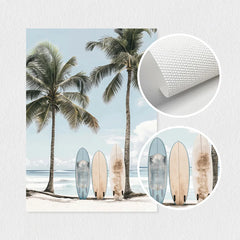 Set of 3 Tropical Surfboard Beach Canvas Wall Art – California Coastal Prints