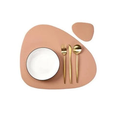 Cream PU Leather Placemat & Coaster Set (Oil-Proof & Waterproof