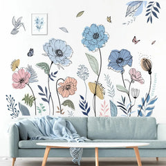 Blue Boho Floral Butterfly Wall Stickers – Peel & Stick Decor Decals