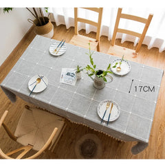 Grey Cotton Linen Embroidery Tassel Square Tablecloth