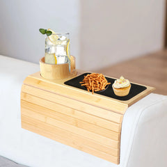 Bamboo Wood Foldable Sofa Armrest Cup Holder Tray