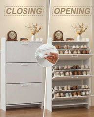 Slim Shoe Cabinet with 3 Flip Drawers