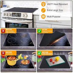 Black Silicone Electric Stove Mat 71x51cm Heat-Resistant Cooktop Protector