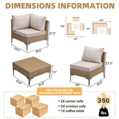9-Piece Outdoor Wicker Sectional Sofa Set with Coffee Table & Cushions