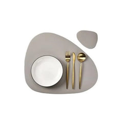Cream PU Leather Placemat & Coaster Set (Oil-Proof & Waterproof