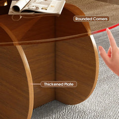 Modern Round Glass Coffee Table with Solid Wood Legs