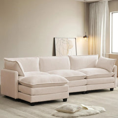 Modular Cloud Sectional Sofa with Movable Ottoman & Pillows
