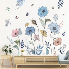 Blue Boho Floral Butterfly Wall Stickers – Peel & Stick Decor Decals