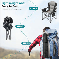 JHK Heavy Duty Camping Chair 450lbs Capacity Portable Folding Chair with Cup Holder Sturdy Steel Frame Outdoor Chair for Camping