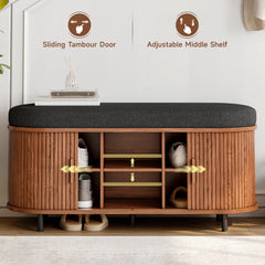 43.3" Shoe Storage Bench with Cushion & Sliding Door