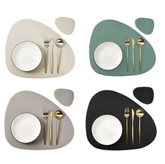Cream PU Leather Placemat & Coaster Set (Oil-Proof & Waterproof